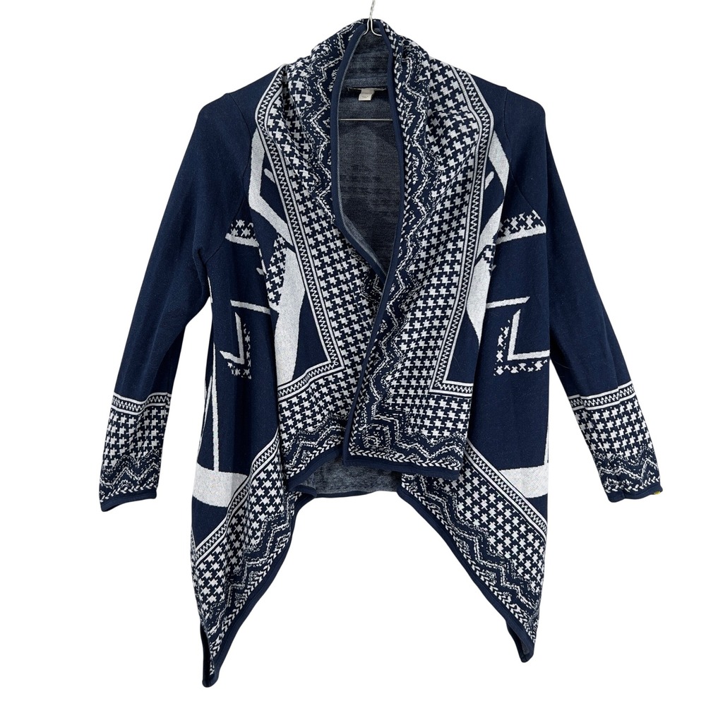 Dana Buchman Womens Navy Geometric Southwestern Cotton Cardigan Shawl‎ Sweater M